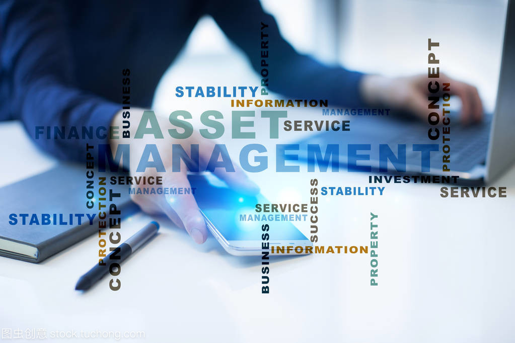 在虛擬屏幕上的資產(chǎn)管理。經(jīng)營理念。詞云